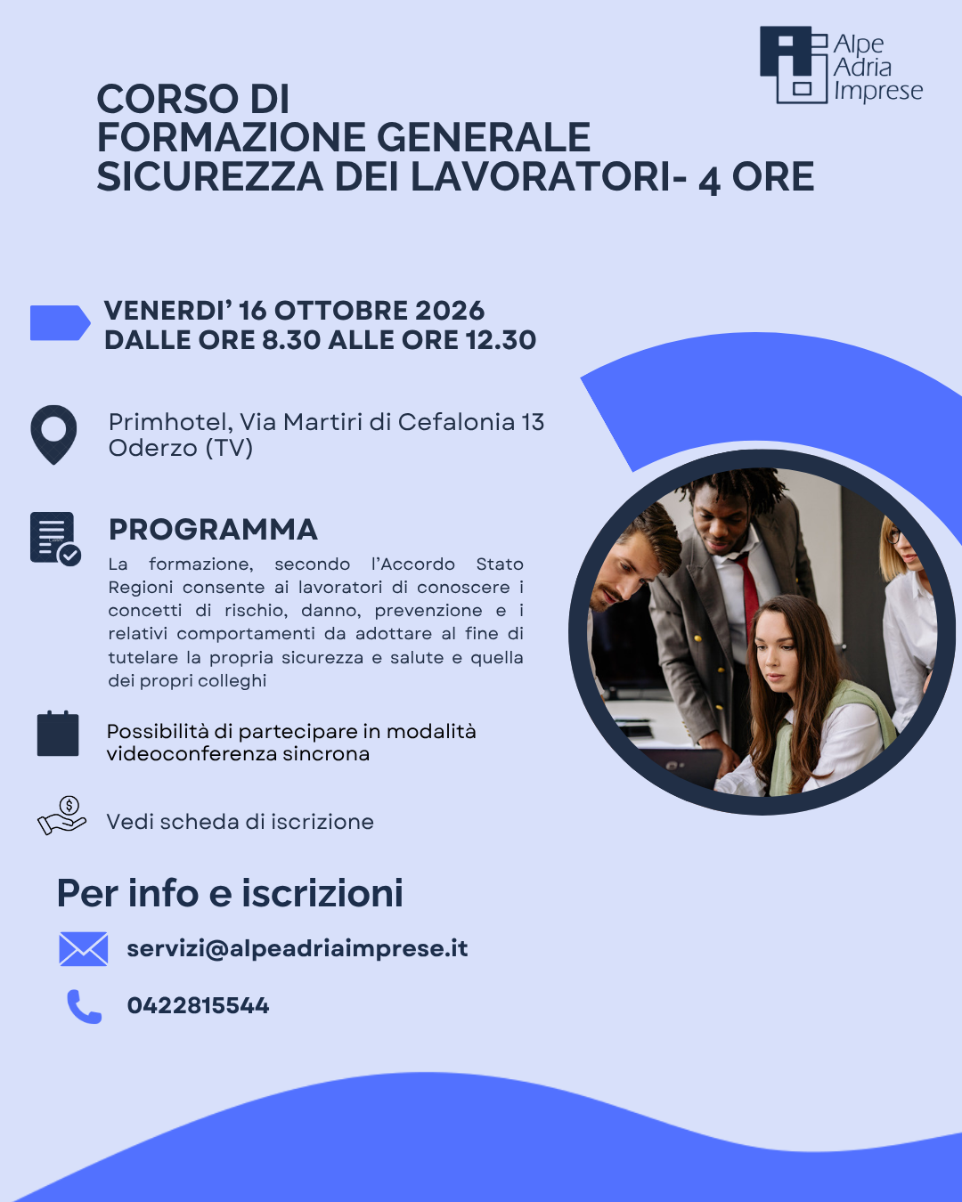 16.10.2026 CORSO DI FORMAZIONE GENERALE SICUREZZA DEL LAVORATORE- 4 ore