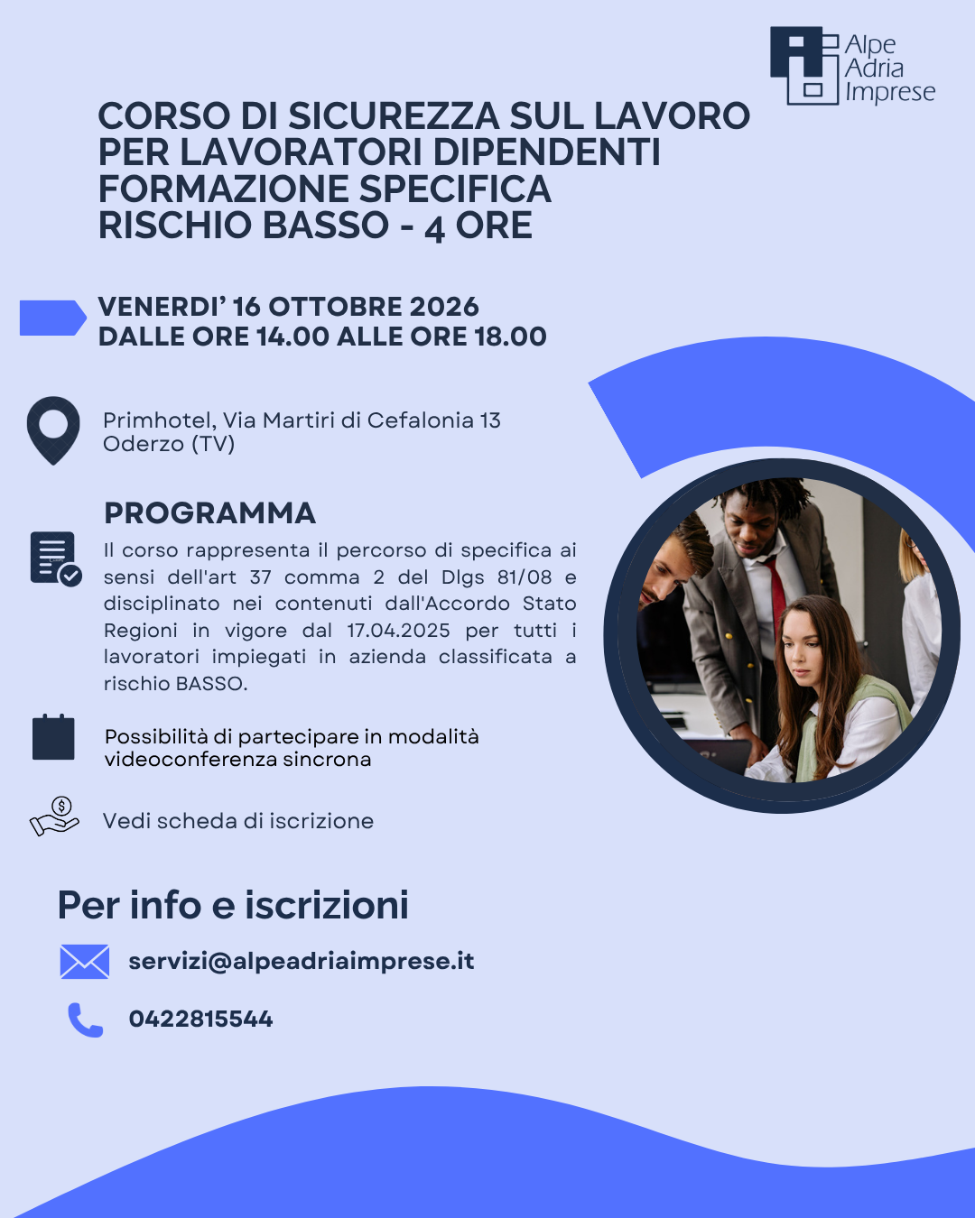 16.10.2026 CORSO DI FORMAZIONE SICUREZZA DEL LAVORATORE- SPECIFICA RISCHIO BASSO-4 ore
