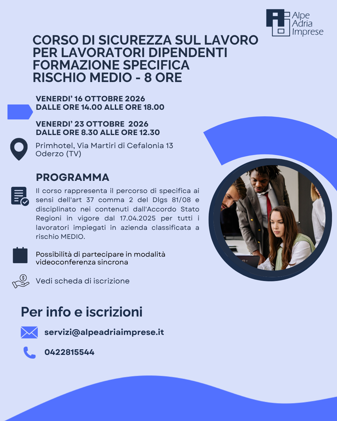 16.10.2026 CORSO DI FORMAZIONE SICUREZZA DEL LAVORATORE- SPECIFICA RISCHIO MEDIO-8 ore
