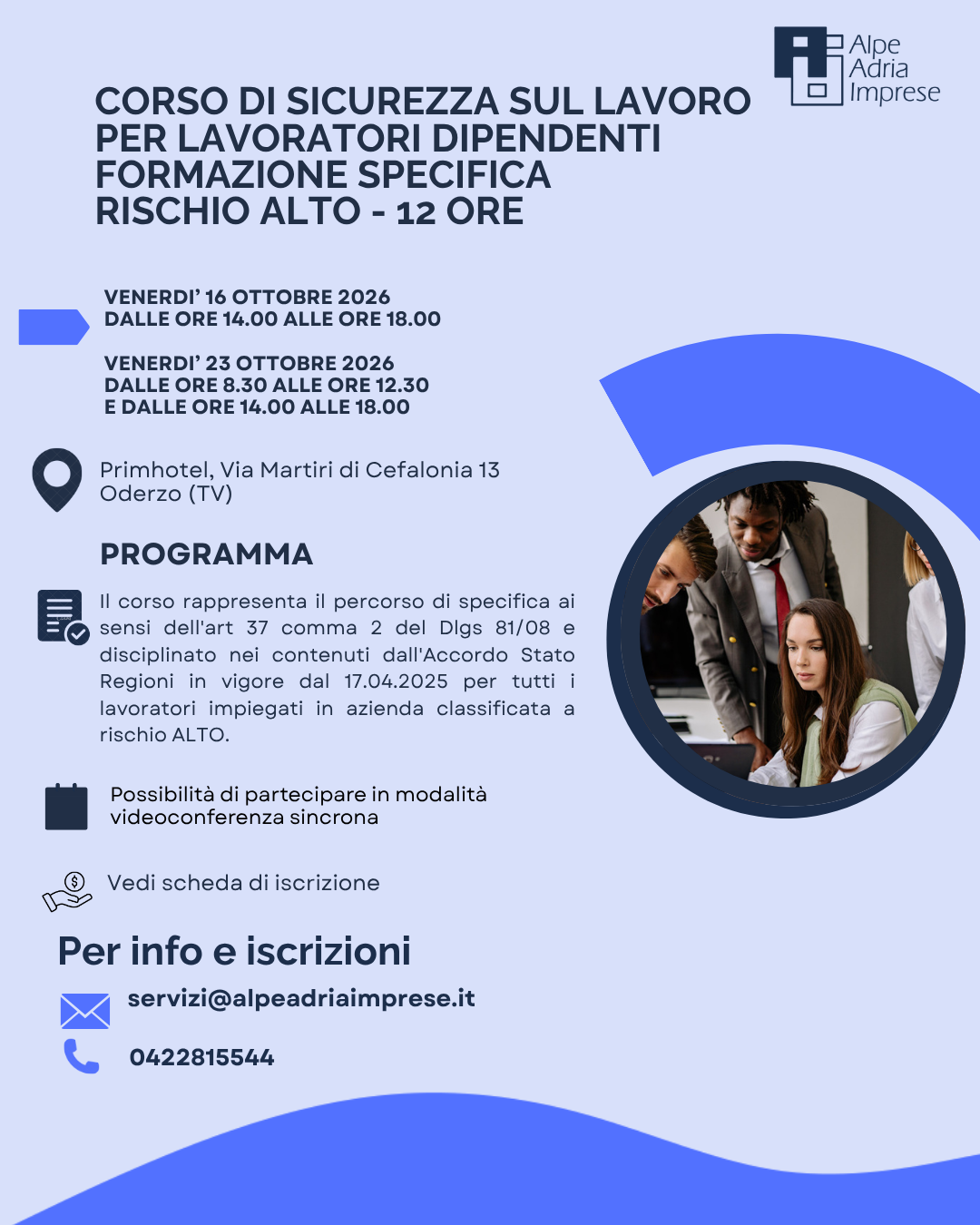 16.10.2026 CORSO DI FORMAZIONE SICUREZZA DEL LAVORATORE- SPECIFICA RISCHIO ALTO-12 ore