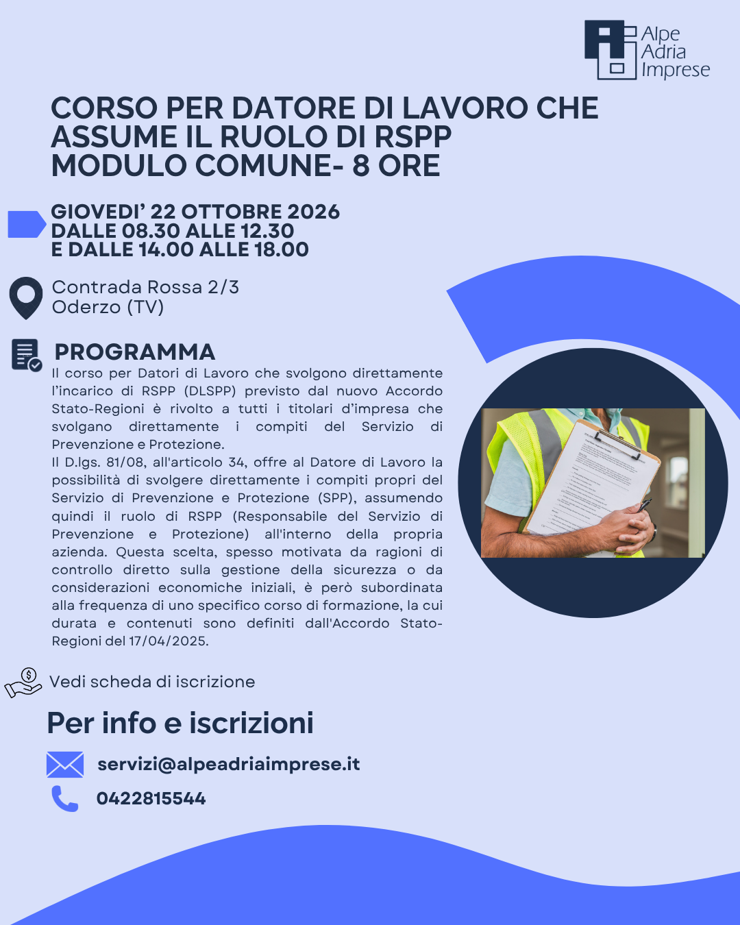 22.10.2026 CORSO PER DATORI DI LAVORO CHE ASSUMONO IL RUOLO DI RSPP- Modulo comune- 8 ore
