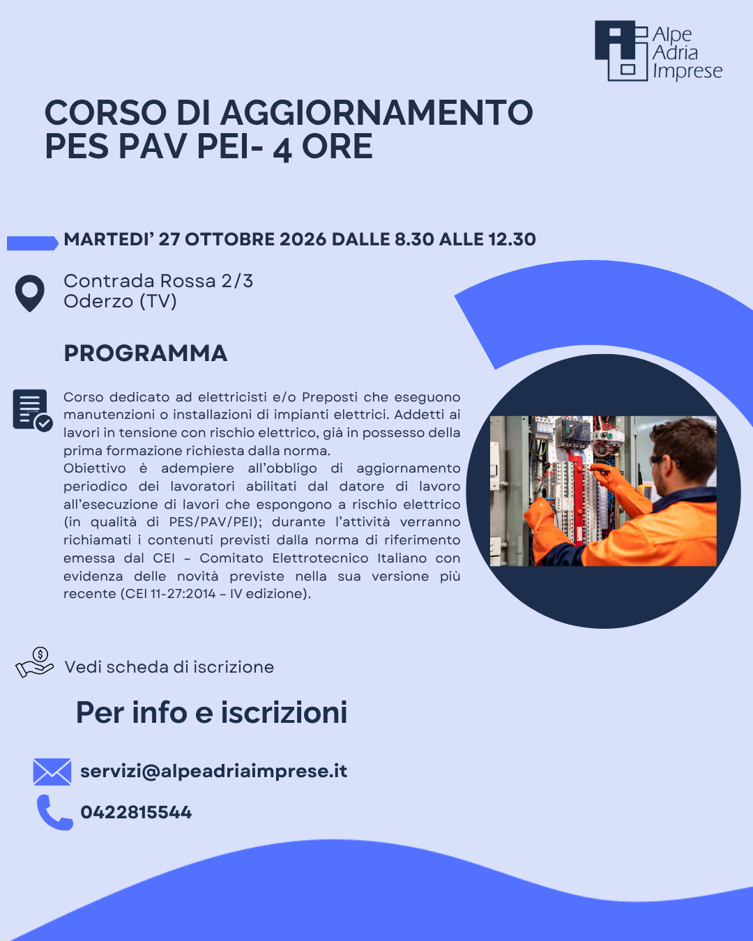 27.10.2026 CORSO PES/PAV/PEI -aggiornamento per addetti ai lavori elettrici-4 ore